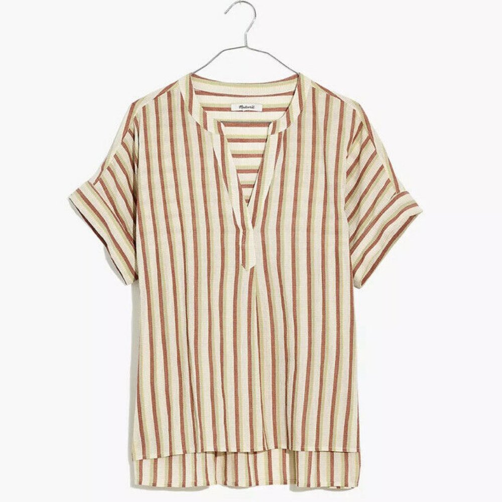 Madewell Crinkle Cotton Lakeline Popover Shirt in Stripe NEW